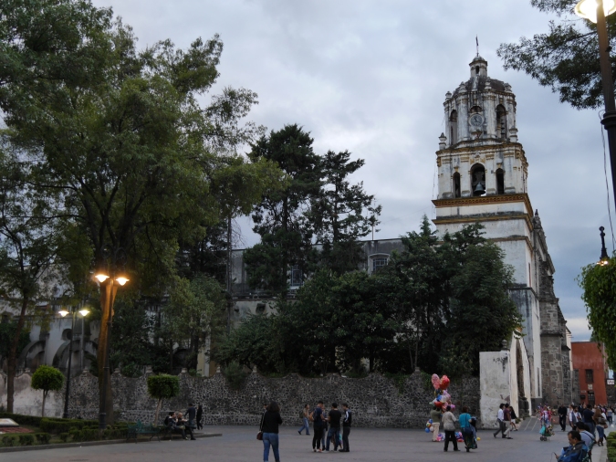 Coyoacan's beautiful Spanish church, whose old grounds make up the now-vinbrant town square
